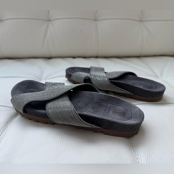 🎁Authentic Brunello Cucinelli Monili gray summer shoes sandals flip flops 7 7.5 - Picture 5 of 10